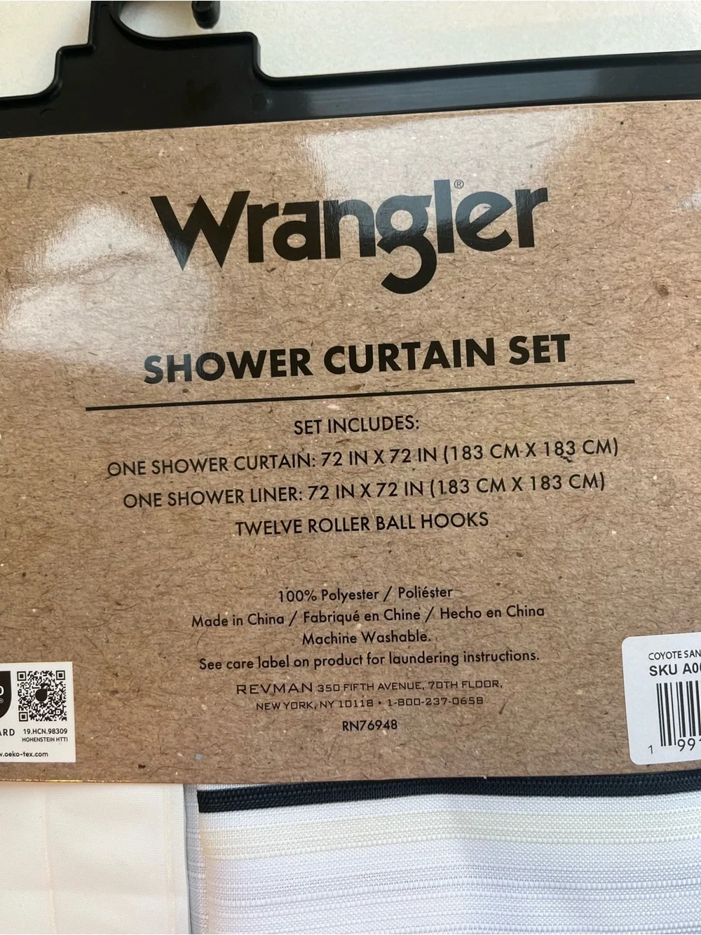 Wrangler White Shower Curtain Set with Black, Tan, Yellow Stripe Accents